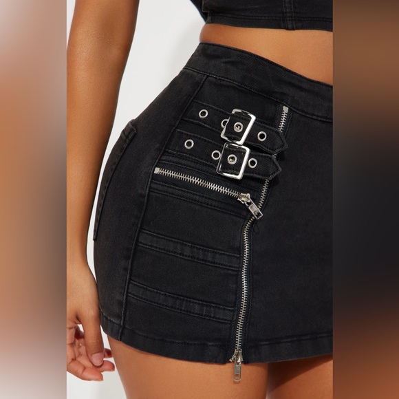 Moto Denim Mini Skirt - Black - Picture 5 of 5